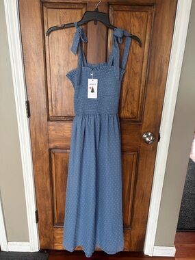 Smocked Maxi Dress in Dusty Blue